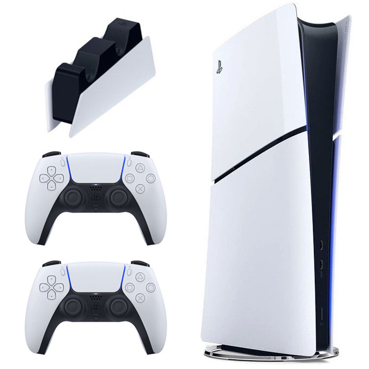 کنسول بازی سونی مدل PlayStation 5 Slim Digital Edition ظرفیت 1 ترابایت ریجن 2016A اروپا به همراه دسته اضافی و پایه شارژر