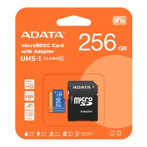 کارت حافظه‌ microSDXC ای دیتا مدل premier کلاس 10 استاندارد UHS-I U1 سرعت 100 MBps ظرفیت 256 گیگابایت به همراه آداپتور SD