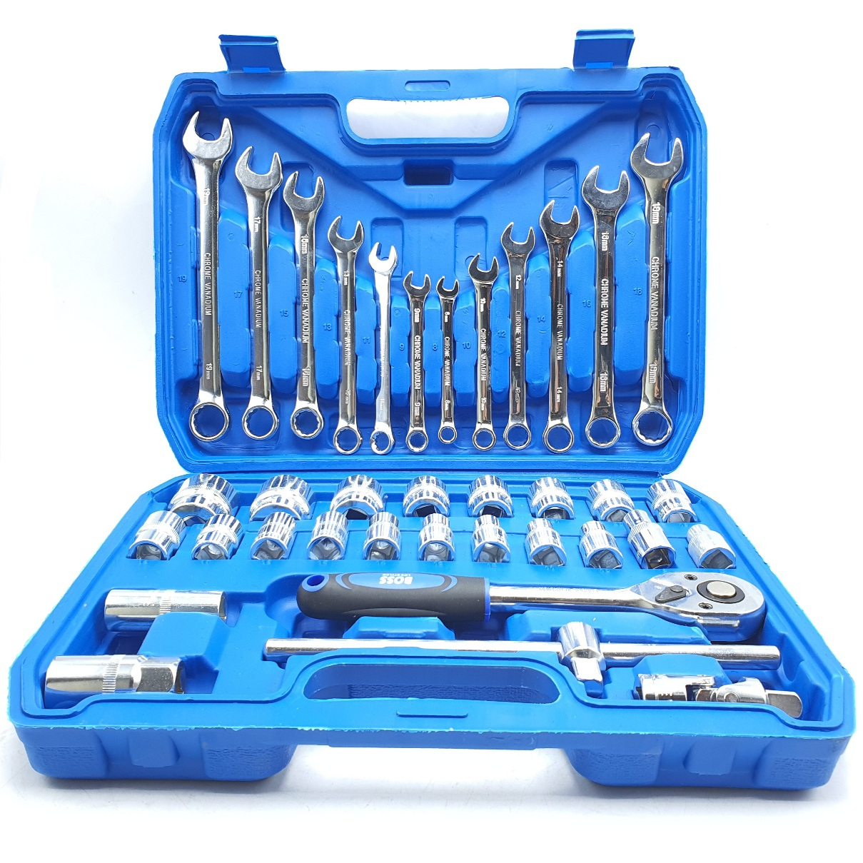 آچار بکس و آچار یک سر تخت و یک سر رینگی باس مدل 37-TOOLS مجموعه 37 عددی