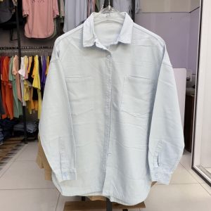 شومیز کتان ترک زنانه آبی یخی