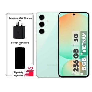 گوشی موبایل سامسونگ مدل S24 FE دو سیم کارت ظرفیت 256 گیگابایت و رم 8 گیگابایت - ویتنام - به همراه هدیه شارژر 45 واتی سامسونگ همراه با کابل تبدیل USB-C به طول 1.8 متر و محافظ صفحه نمایش