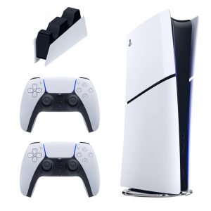 کنسول بازی سونی مدل PlayStation 5 Slim Digital Edition ظرفیت 825 گیگابایت ریجن CFI-2116 اروپا  به همراه دسته اضافی و پایه شارژر