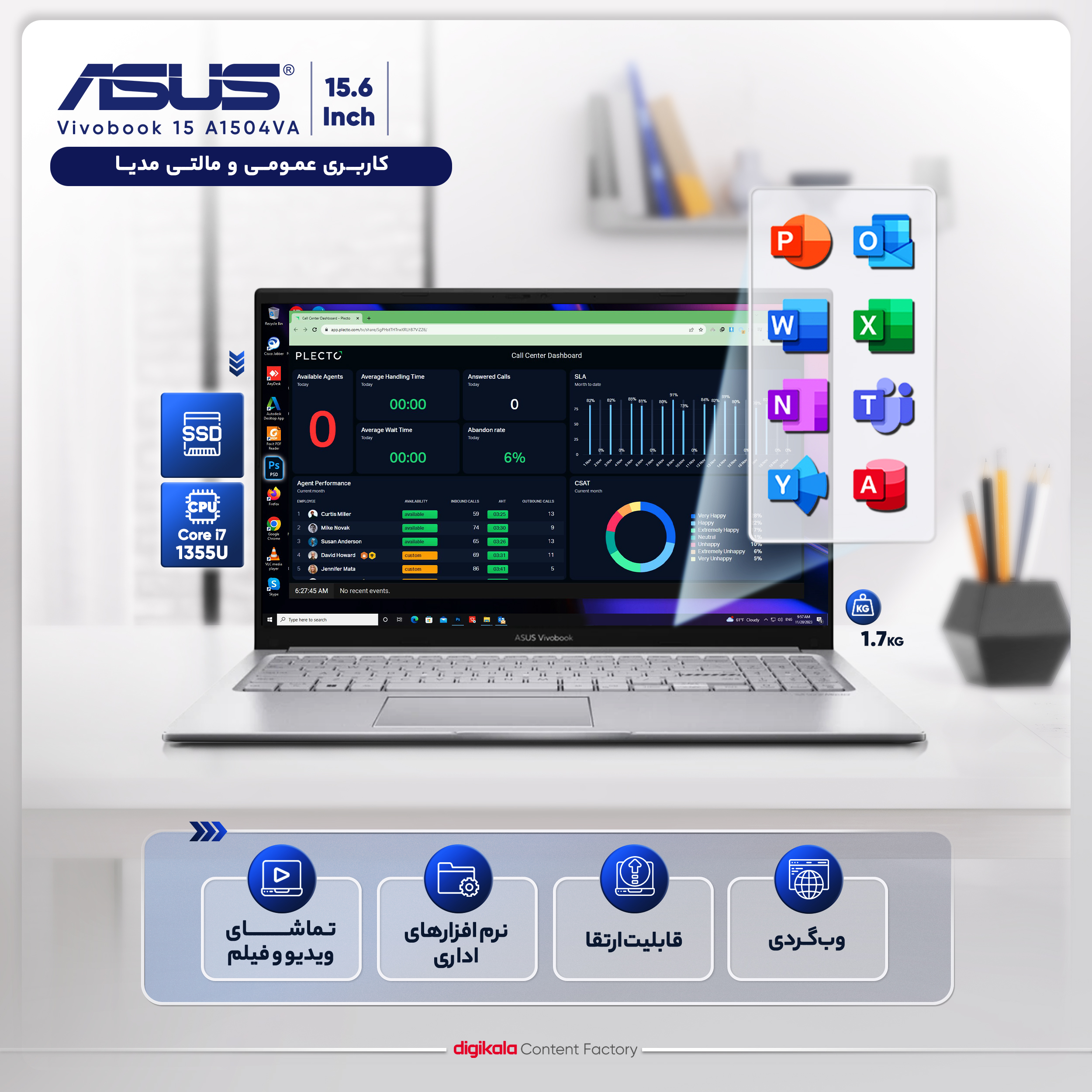 لپ تاپ 15.6 اینچی ایسوس مدل Vivobook 15 A1504VA-NJ539-i7 1355U-16GB DDR4-512GB SSD-IPS